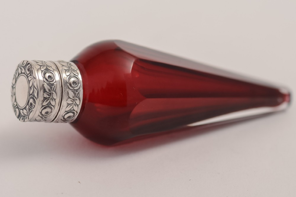 Gorgeous Cranberry Coloured Silver Topped Scent Bottle