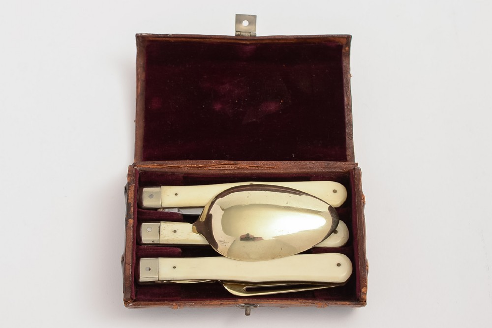 Victorian Leather Cased Gentleman's Travelling Cutlery Set