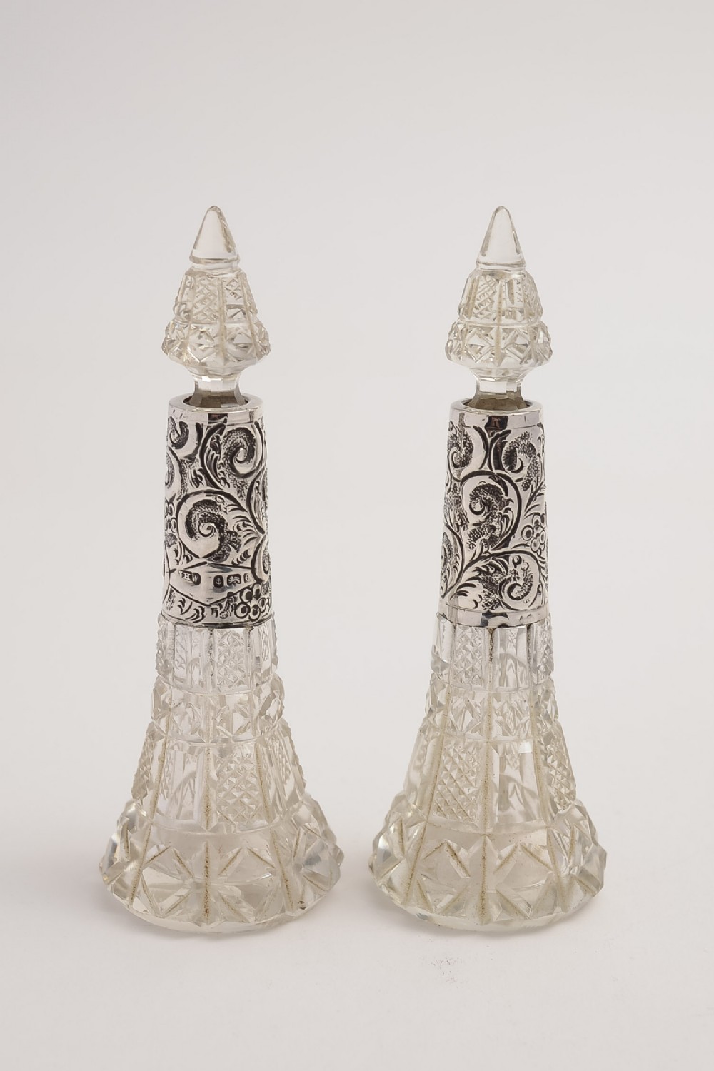 Lovely Pair of Silver Collared Scent Bottles 
