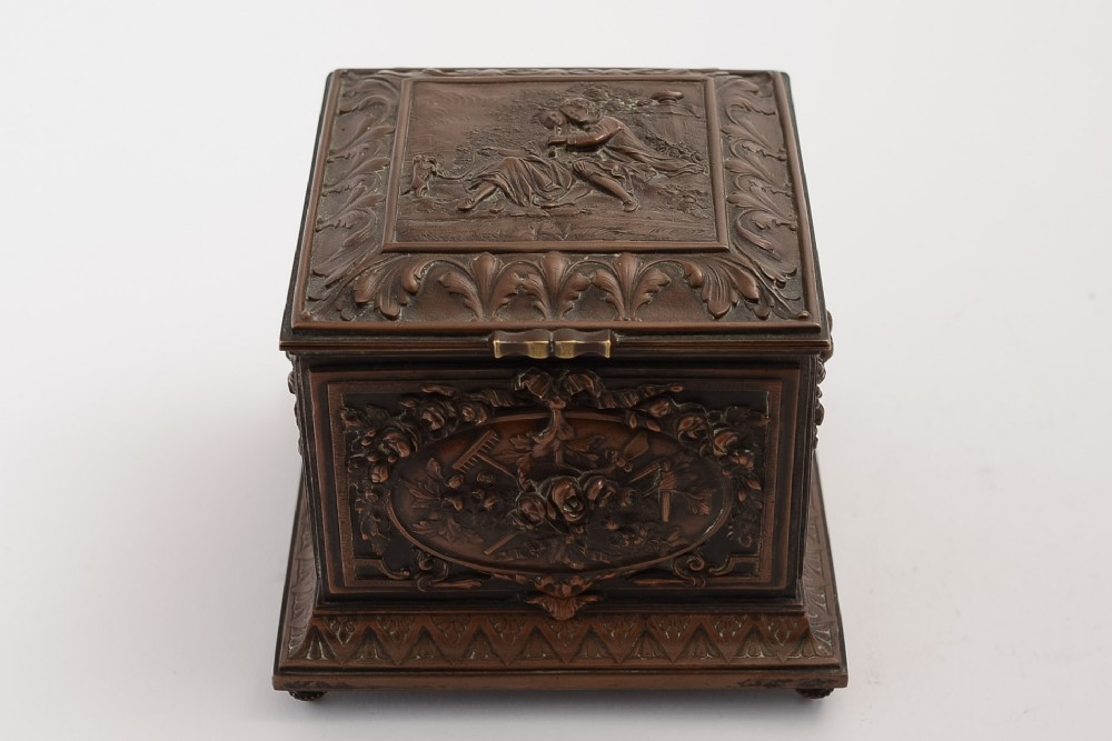 19th C. French bronze trinket box.