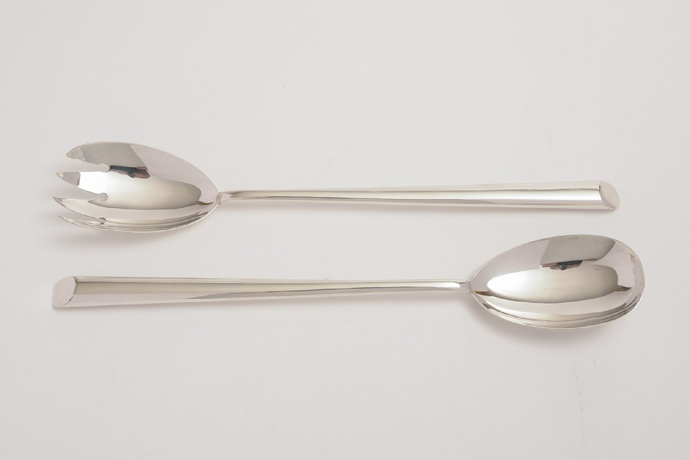 Pair of Silver Elkington  arts and crafts style salad servers.
