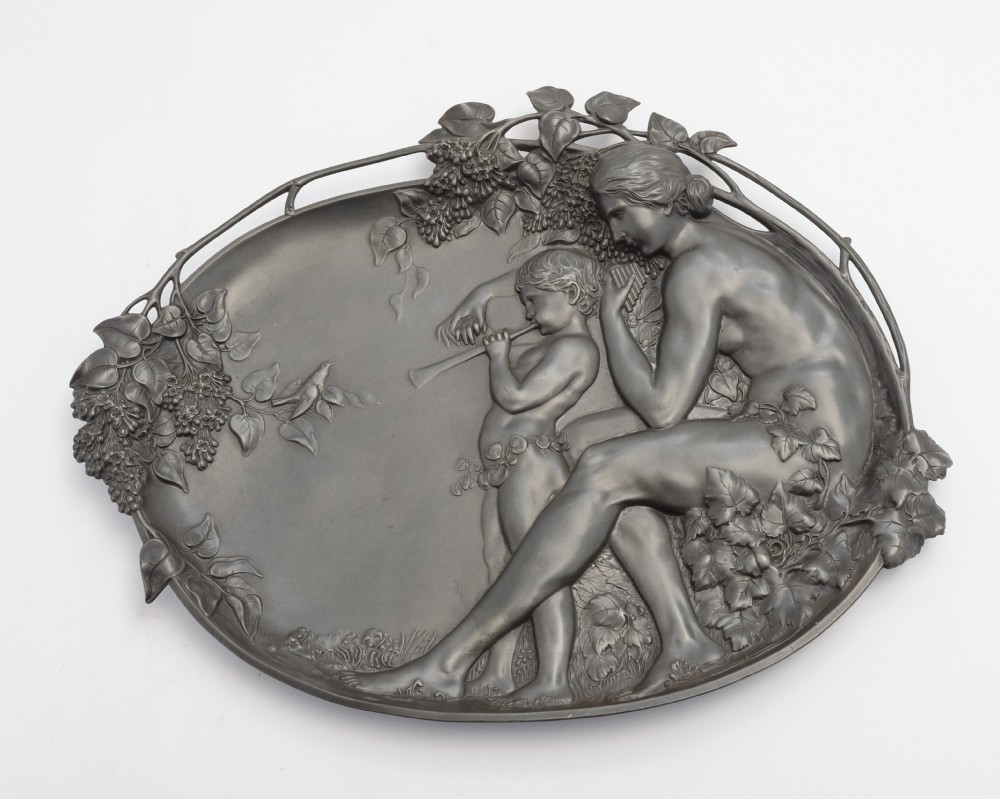 Beautiful oval Art Nouveau WMF pewter plaque.