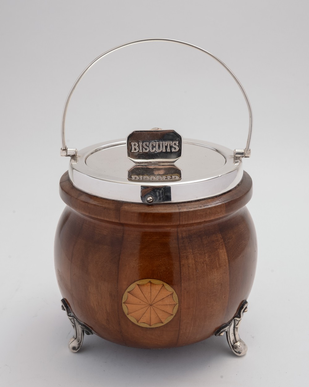 Edwardian Oak & Silver plated biscuit box