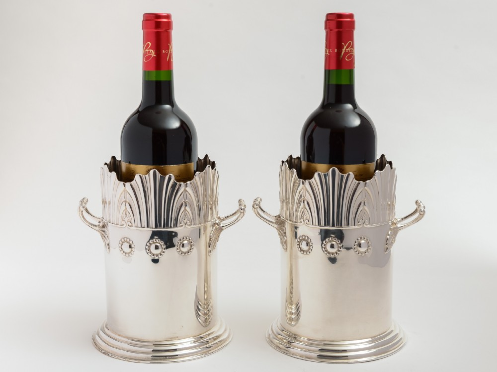Pair Art Nouveau Silver Plated Wine bottle holders 