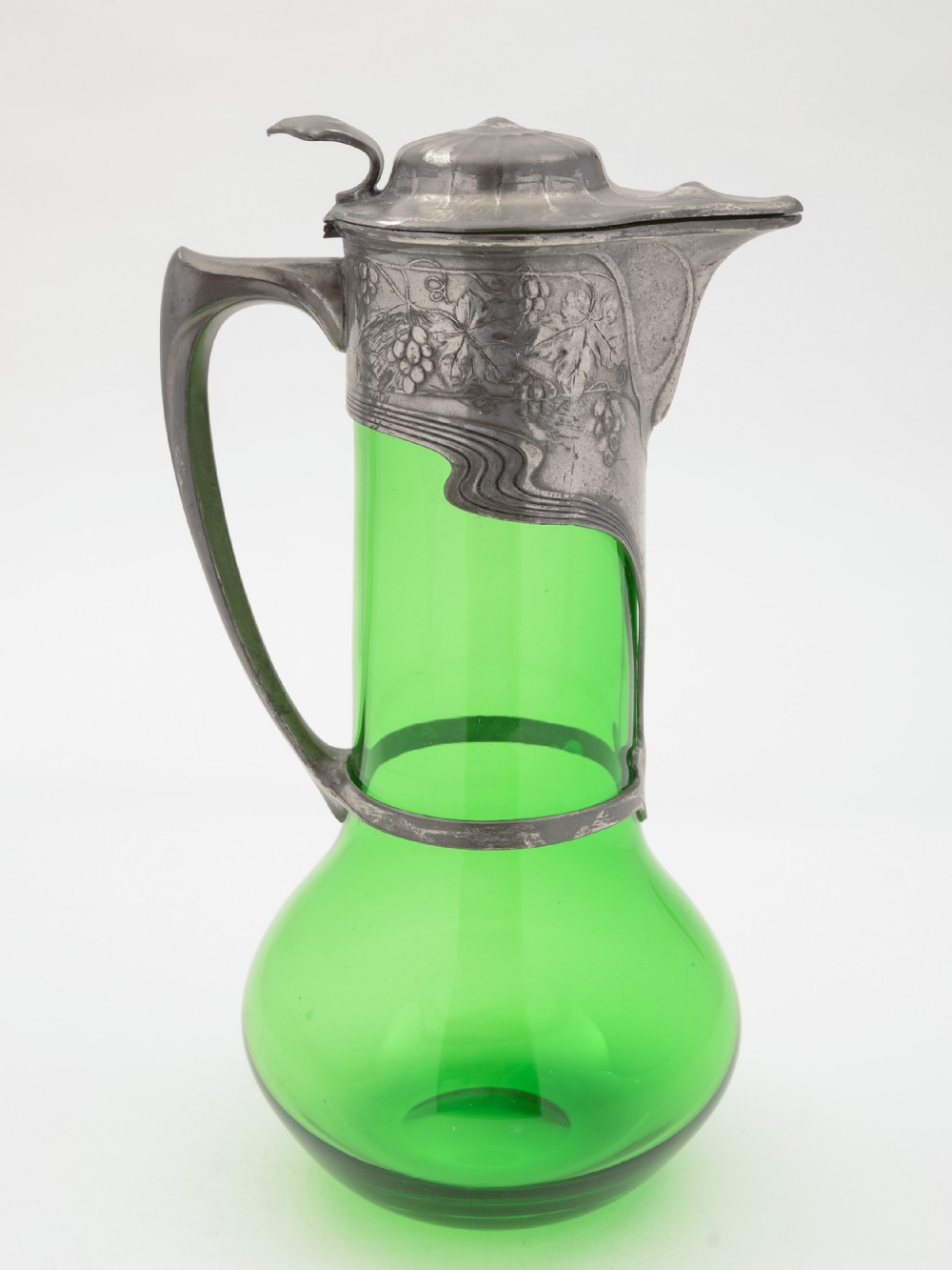 Orivit pewter and green glass claret jug
