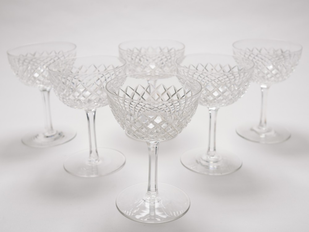 Set of 6 Edwardian hand-cut crystal champagne glasses, circa 1905