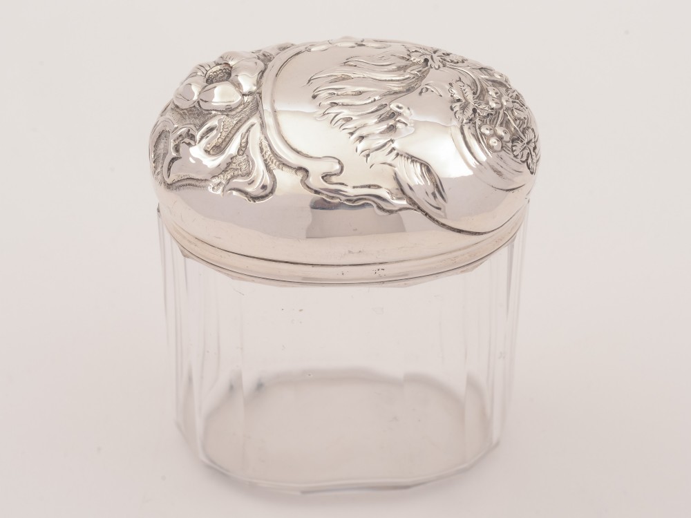Edwardian Silver Topped Art Nouveau Jar. Hallmarked Birmingham 1902