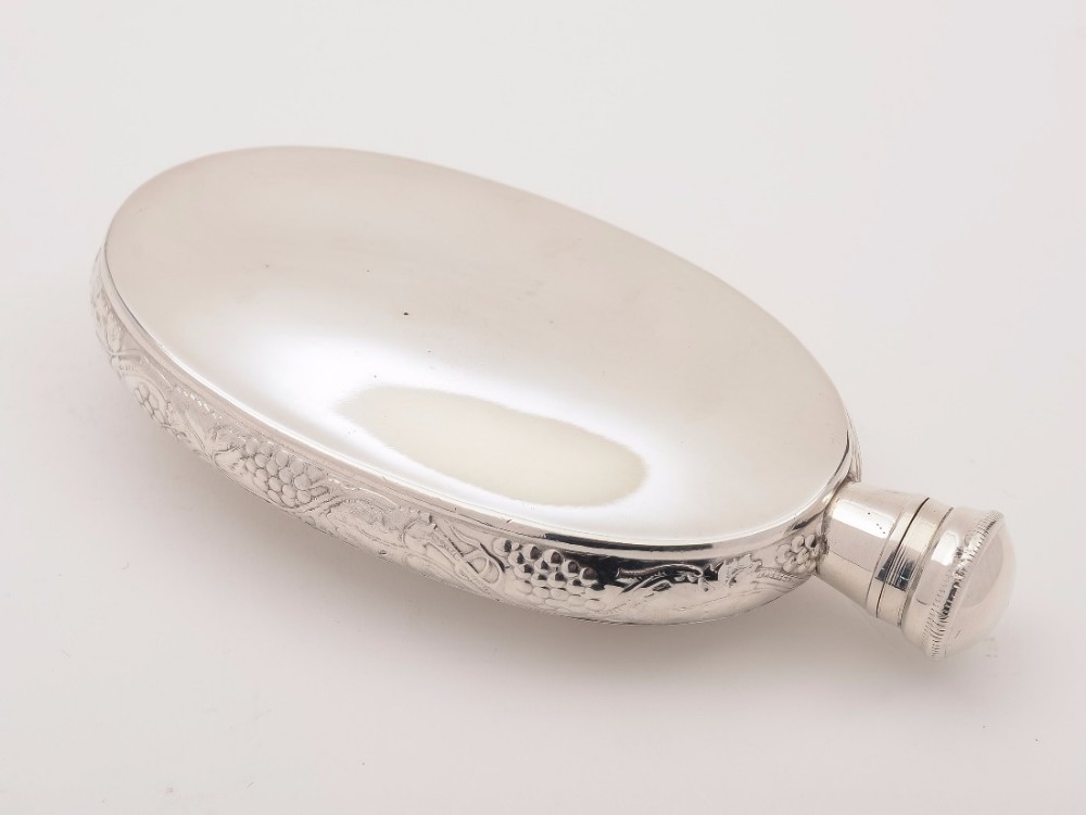 Edwardian Embossed Silver Plated Hip Flask