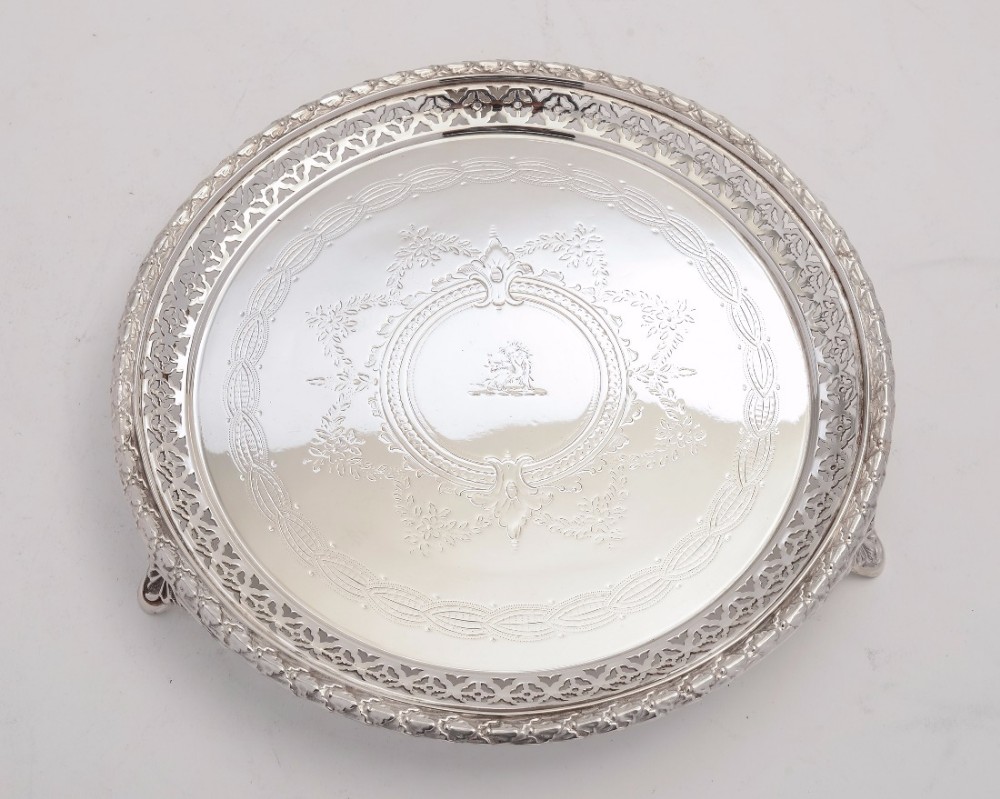 English Victorian Pierced and Engraved Salver, Circa 1870
