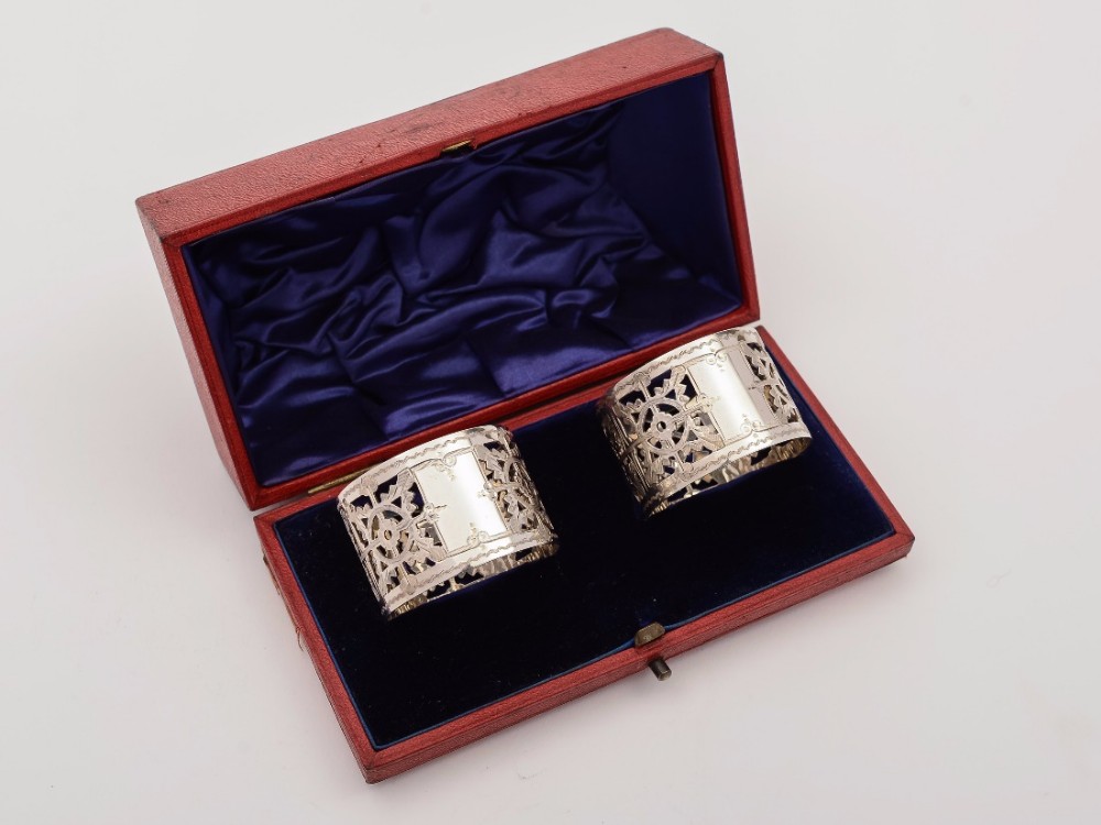 Cased Pair of Victorian Silver Napkin Rings, 1896