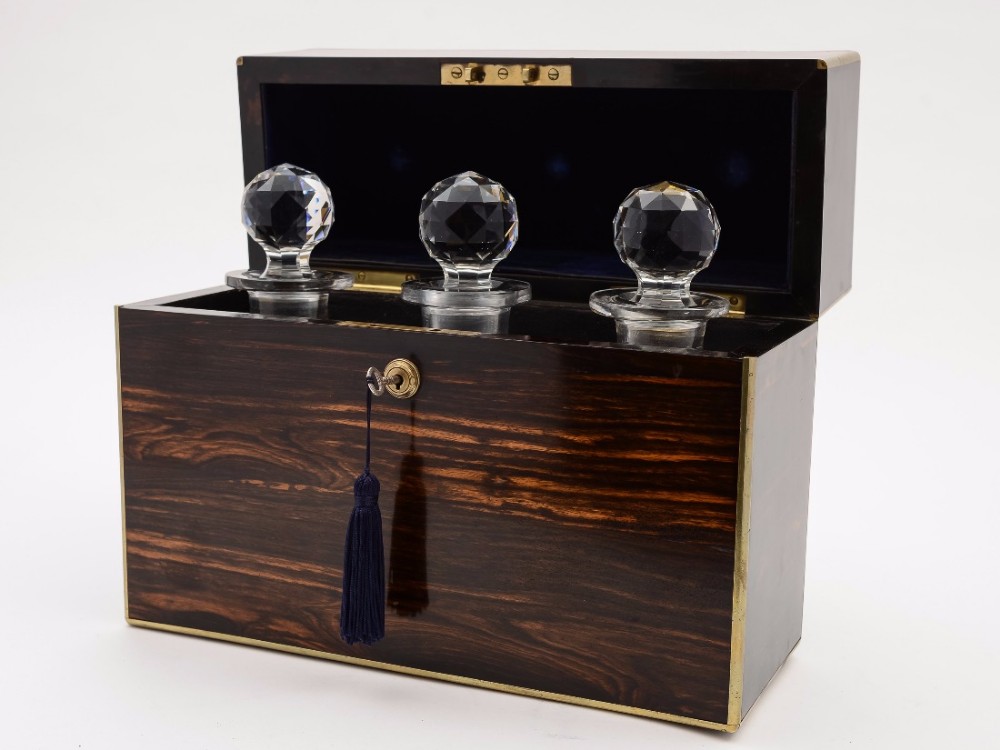 Victorian Coromandel Cased Three Bottle Tantalus