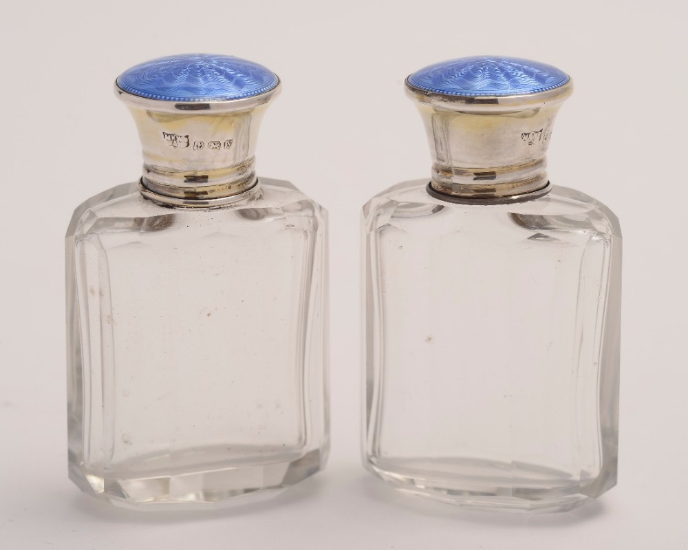  Silver topped Enamel scent bottles Birmingham 1923