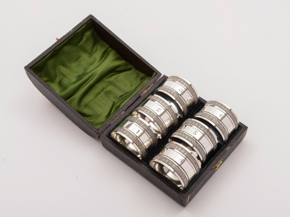 Cased Set of 6 Edwardian Napkin Rings, Circa 1905