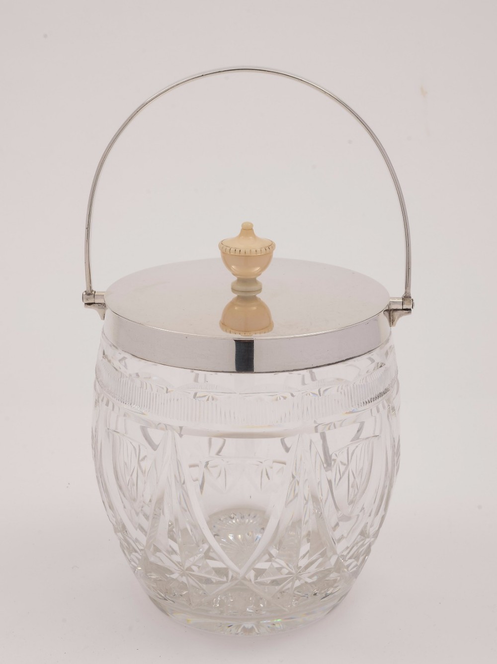 Silver Topped Cut Glass Biscuit Barrel, 1930