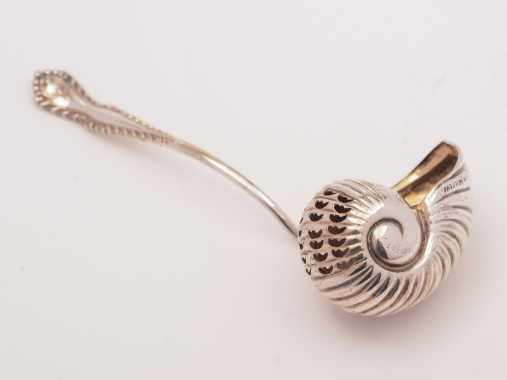 Edwardian Silver Plated Nautilus Shell Shaped Sugar Sifter, Circa 1905