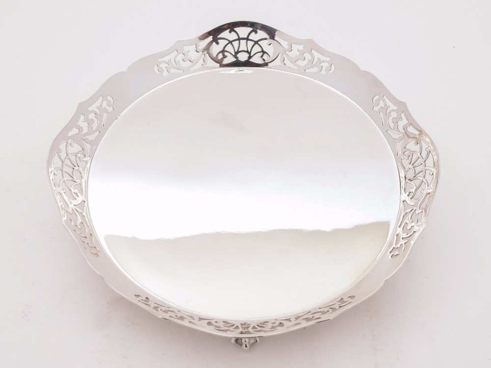 Edwardian Silver Plated Round Gallery tray, Circa 1905