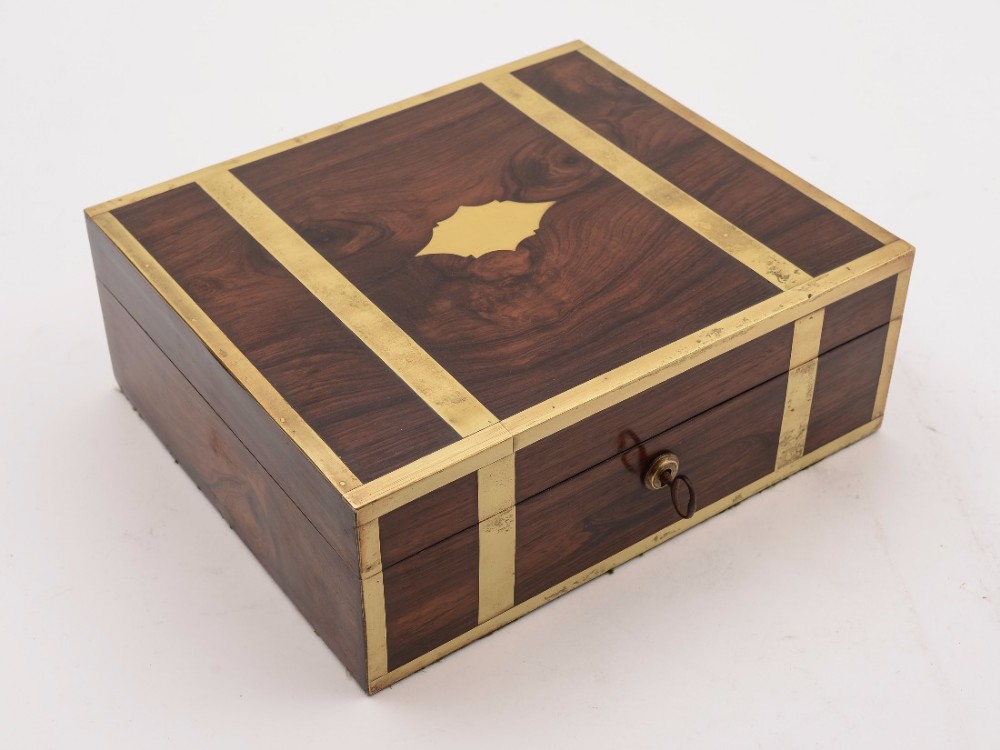 Victorian Rosewood, Brass Bound Jewellery Box, Circa 1880