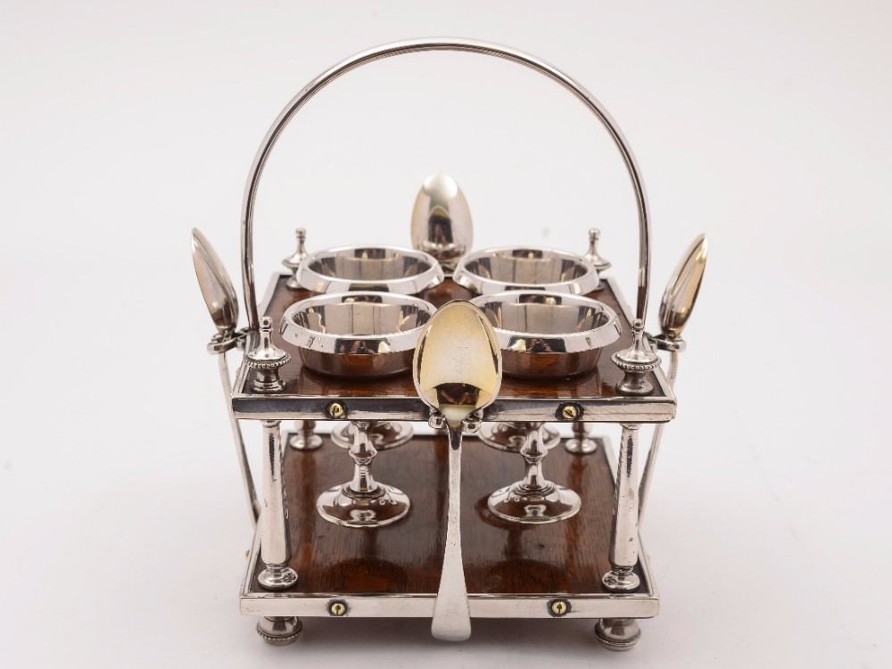 Victorian Oak and Silver Plated Egg Cruet, Circa 1890