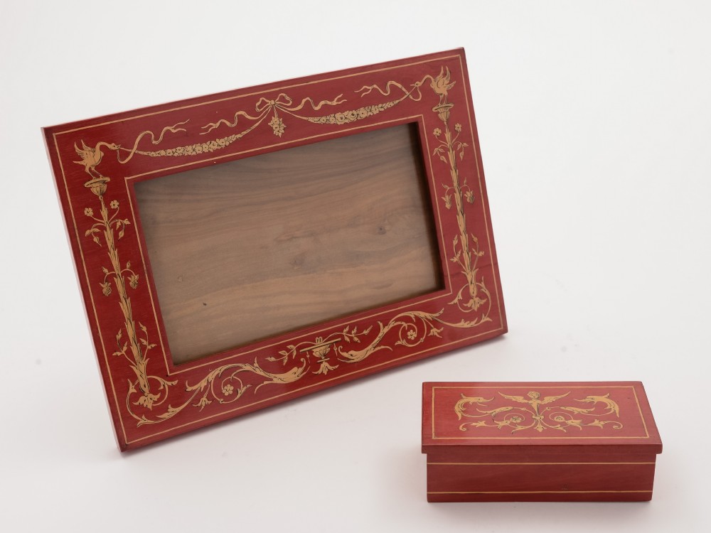 Inlaid Italian Sorrento Ware Photo Frame and Ring Box, Circa 1905