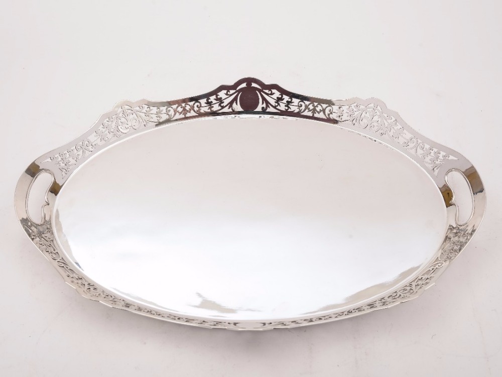Edwardian Oval Silver Plated Gallery Tray, Circa 1905