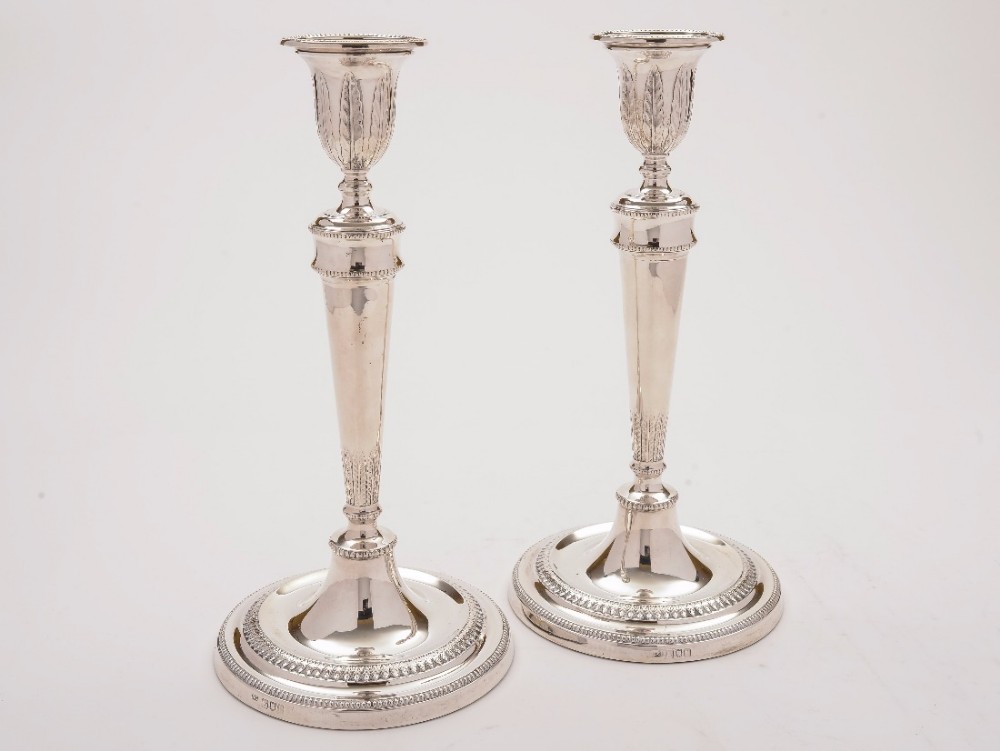 Pair of Tall Silver Candlesticks, London 1912