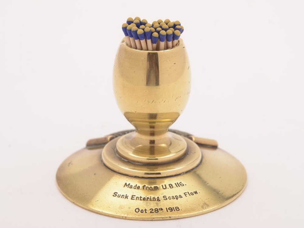Brass Matchstriker made from German U Boat 116, 1918