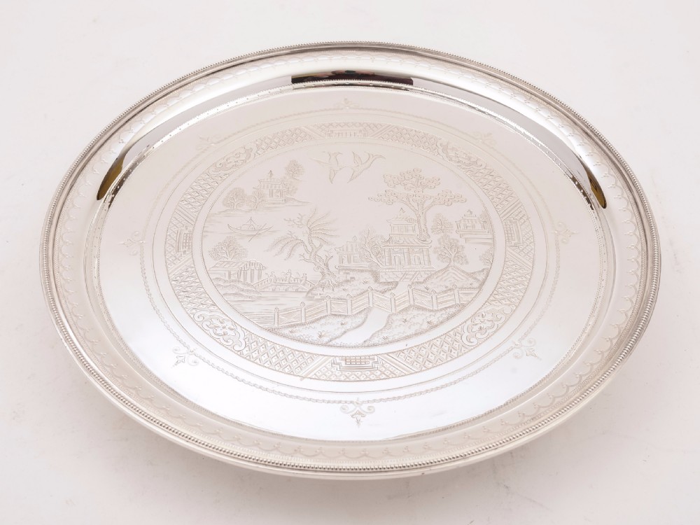 Victorian Silver Plated Salver in Chinoiserie Style, Circa 1890