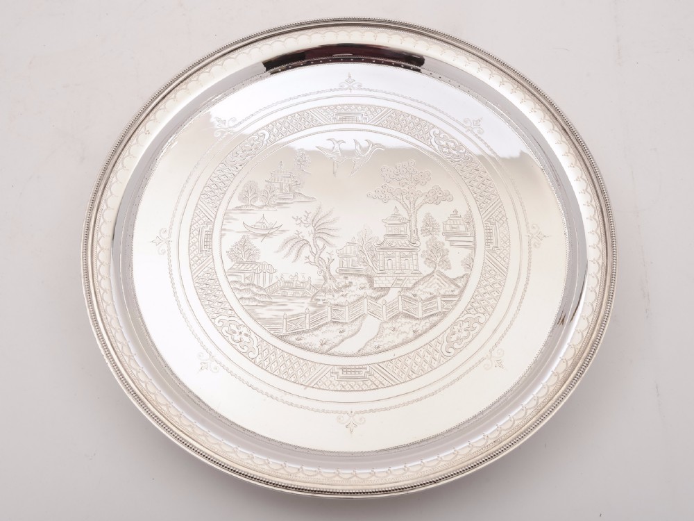 Victorian Silver Plated Salver in Chinoiserie Style, Circa 1890 View II
