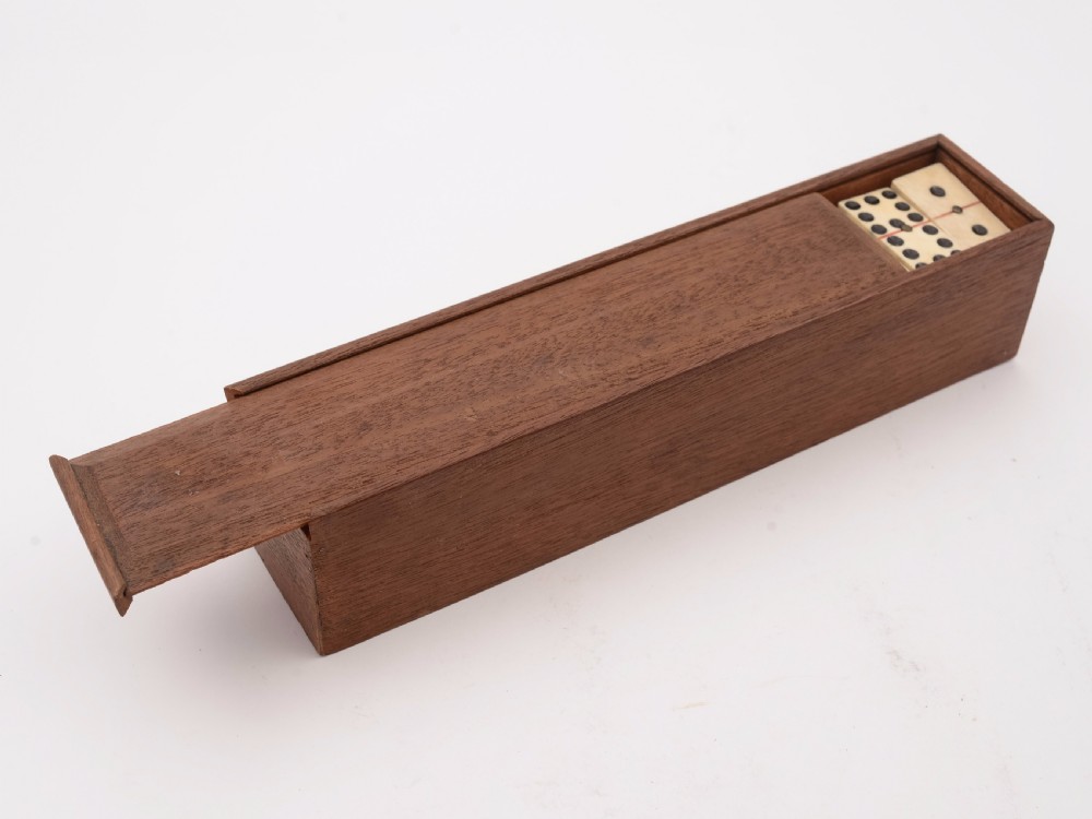 Mahogany Boxed Set of Nines Dominoes, Circa 1900  View II