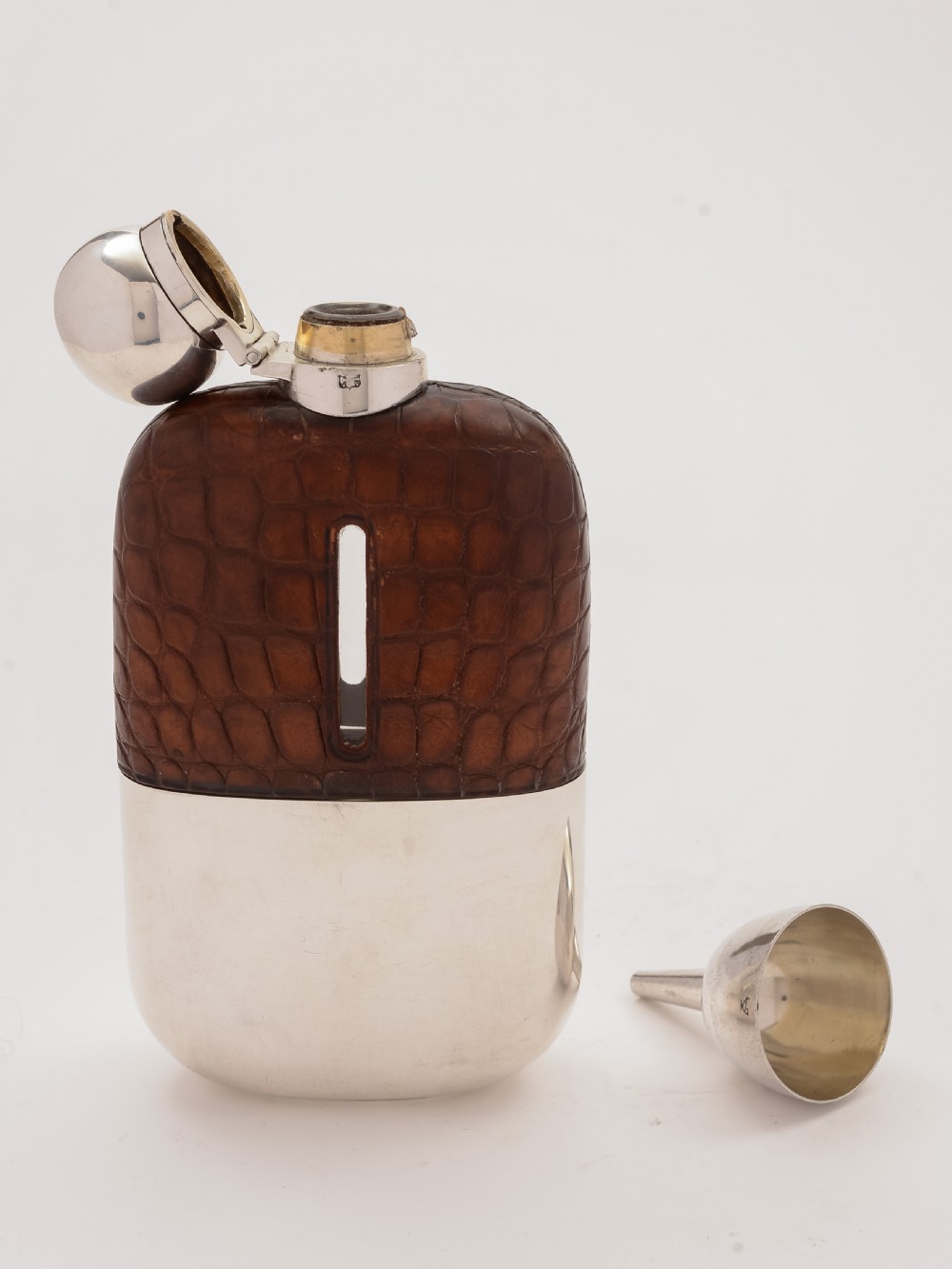 Edwardian Crocodile Leather Covered Hip Flask, Circa 1905 View II