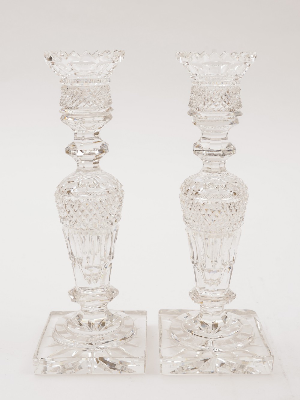 Pair of Edwardian Cut Crystal Candlesticks, Circa 1905