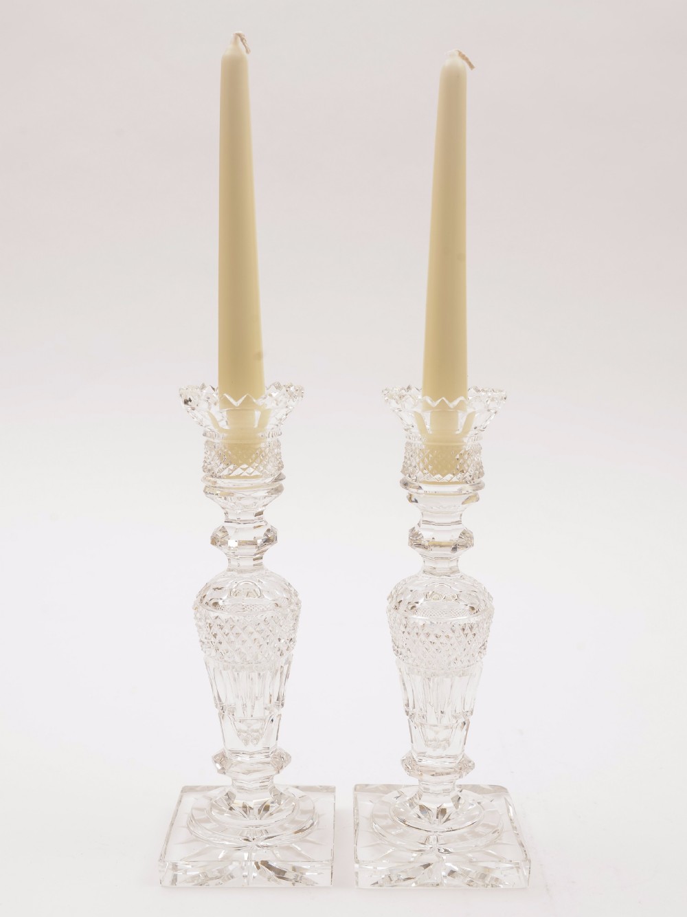 Pair of Edwardian Cut Crystal Candlesticks, Circa 1905 View II