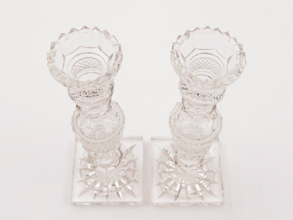 Pair of Edwardian Cut Crystal Candlesticks, Circa 1905 View III