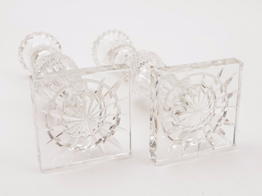 Pair of Edwardian Cut Crystal Candlesticks, Circa 1905 View IV