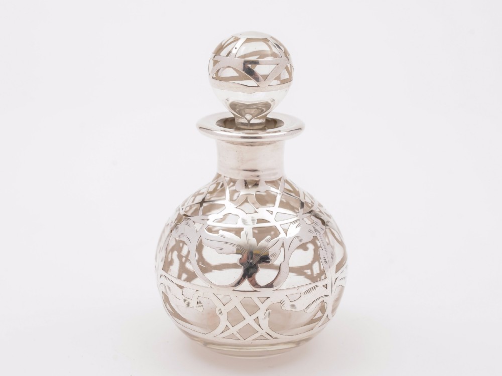 American Glass and Silver Overlay Scent Bottle, Circa 1900