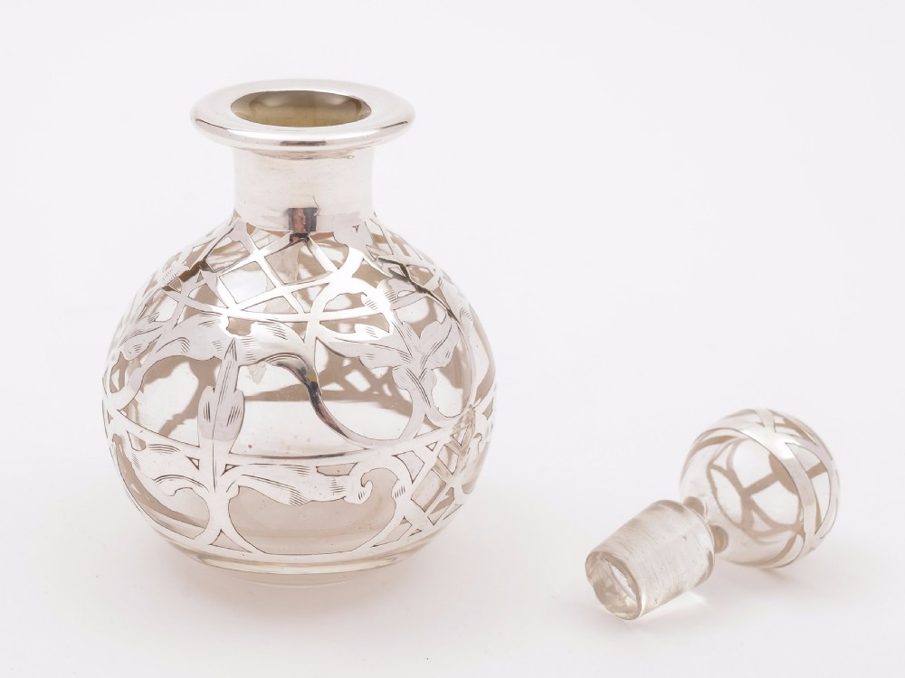 American Glass and Silver Overlay Scent Bottle, Circa 1900 View II
