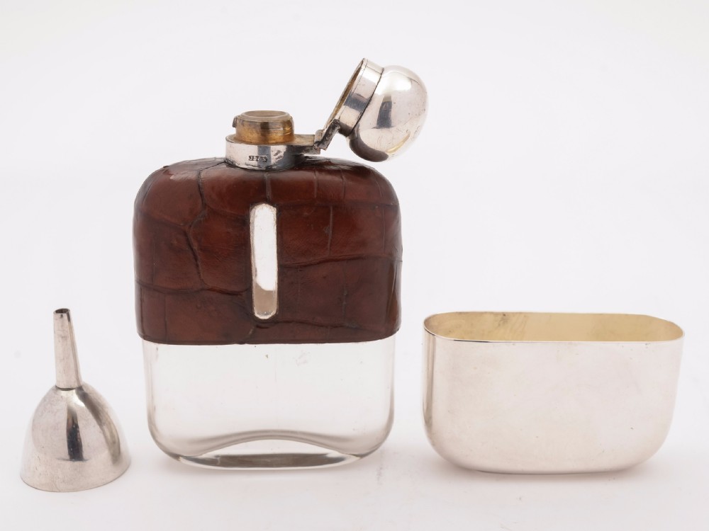 Edwardian Crocodile Covered Hip Flask, Circa 1905 View III