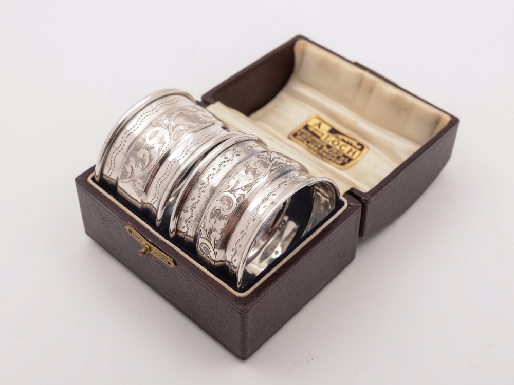 Cased Matched Pair of Silver Napkin Rings, Chester 1910