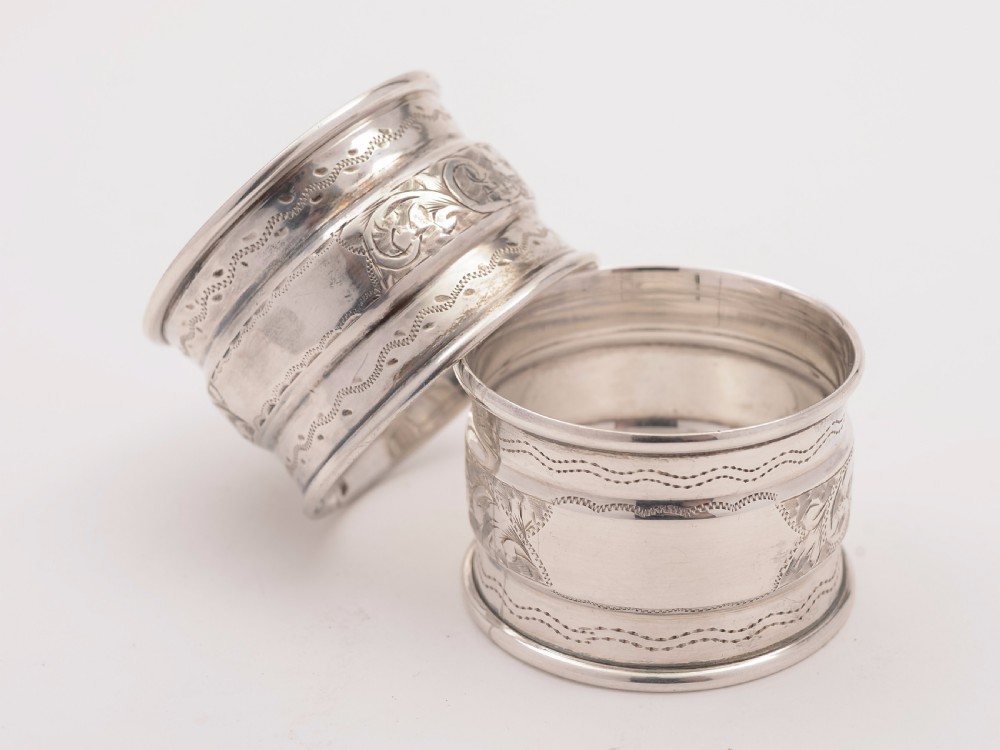 Cased Matched Pair of Silver Napkin Rings, Chester 1910 View II