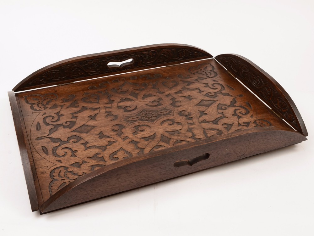 Edwardian Carved Walnut Butlers Tray, Circa 1905