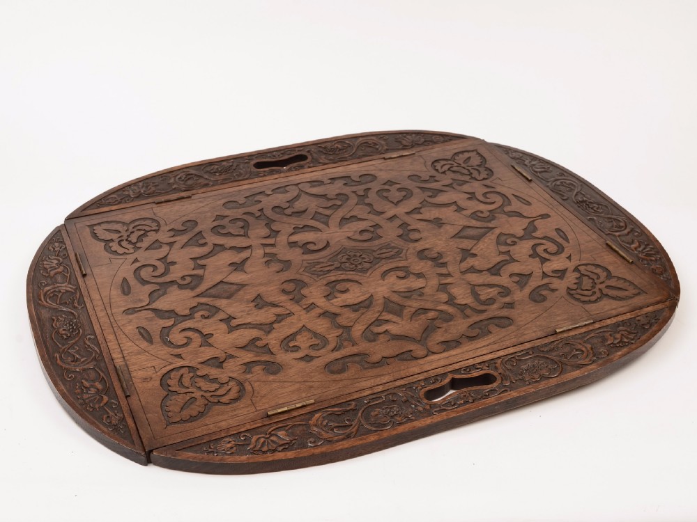 Edwardian Carved Walnut Butlers Tray, Circa 1905 View II