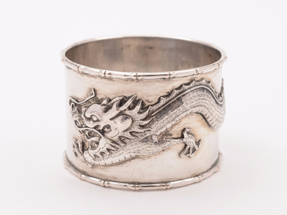 Chinese Canton Silver Napkin Ring, Circa 1900 View II