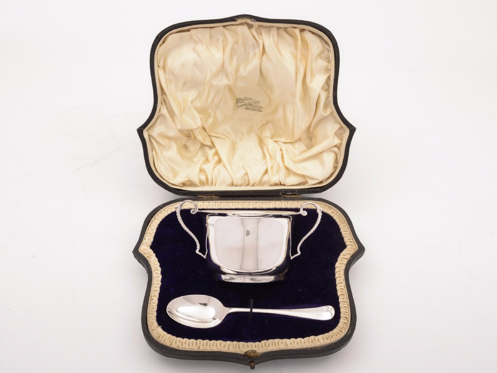 Cased Silver Bowl and Spoon, Sheffield 1903