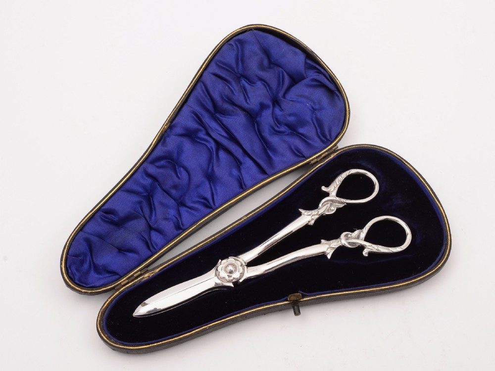Cased Pair of Edwardian Silver Plated Grape Scissors, Circa 1905