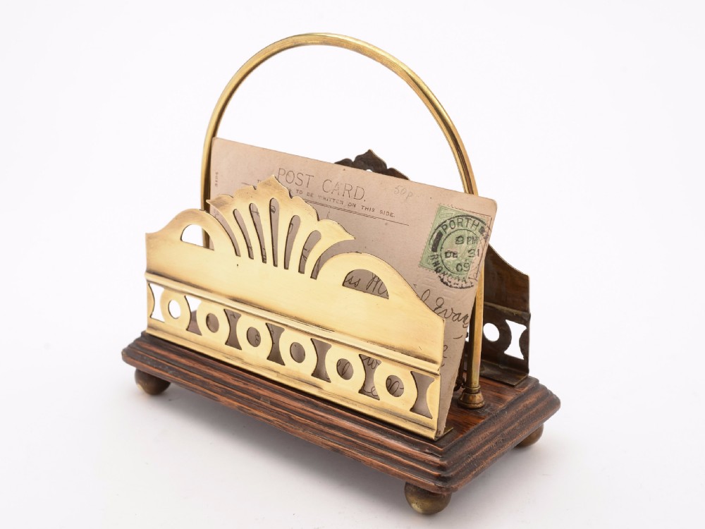 Edwardian Brass and Oak Letter Rack, Circa 1905