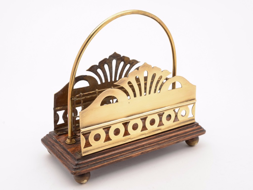 Edwardian Brass and Oak Letter Rack, Circa 1905 View II