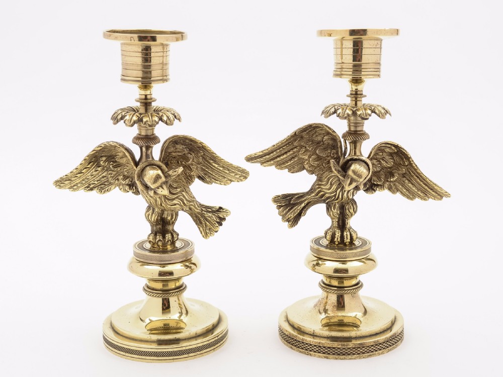 Matched Pair of French Brass Candlesticks