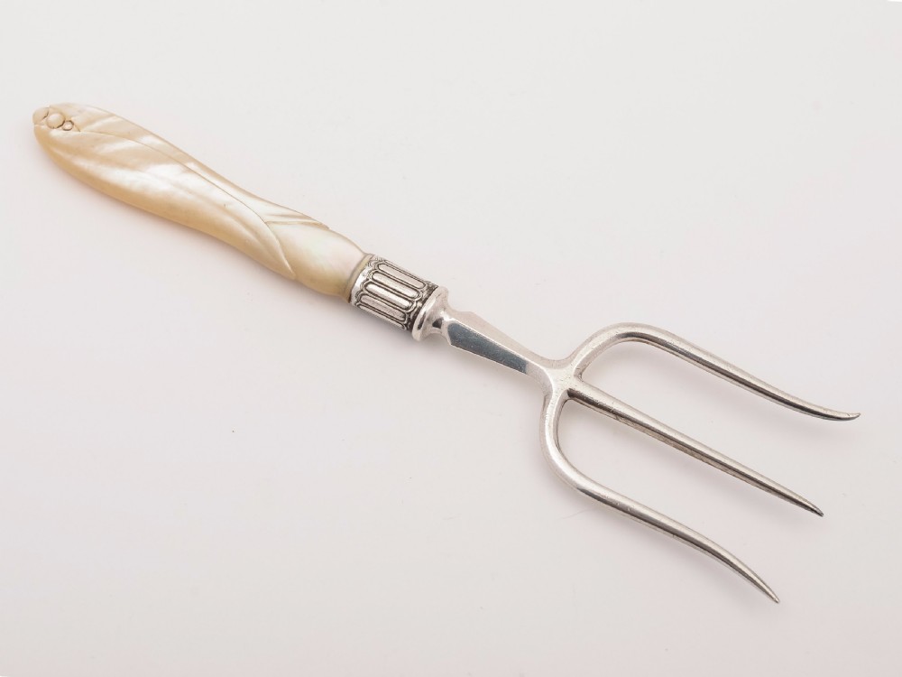 English Silver and Mother of Pearl Bread Fork View II