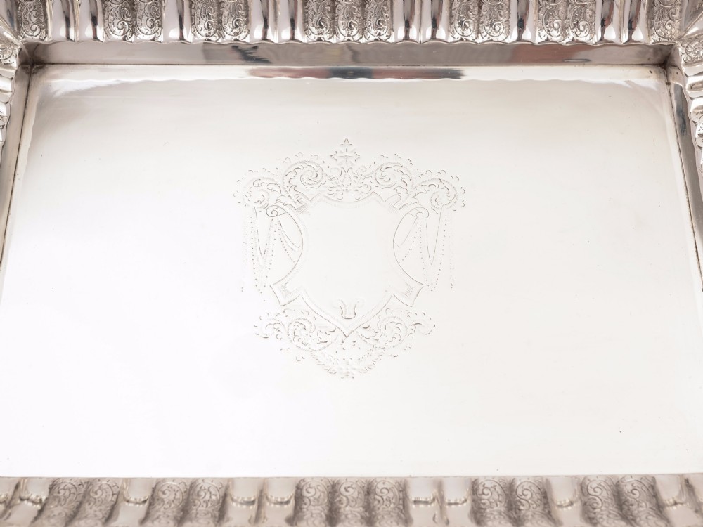 English Victorian Silver Plated Drinks Tray, Circa 1880 View III