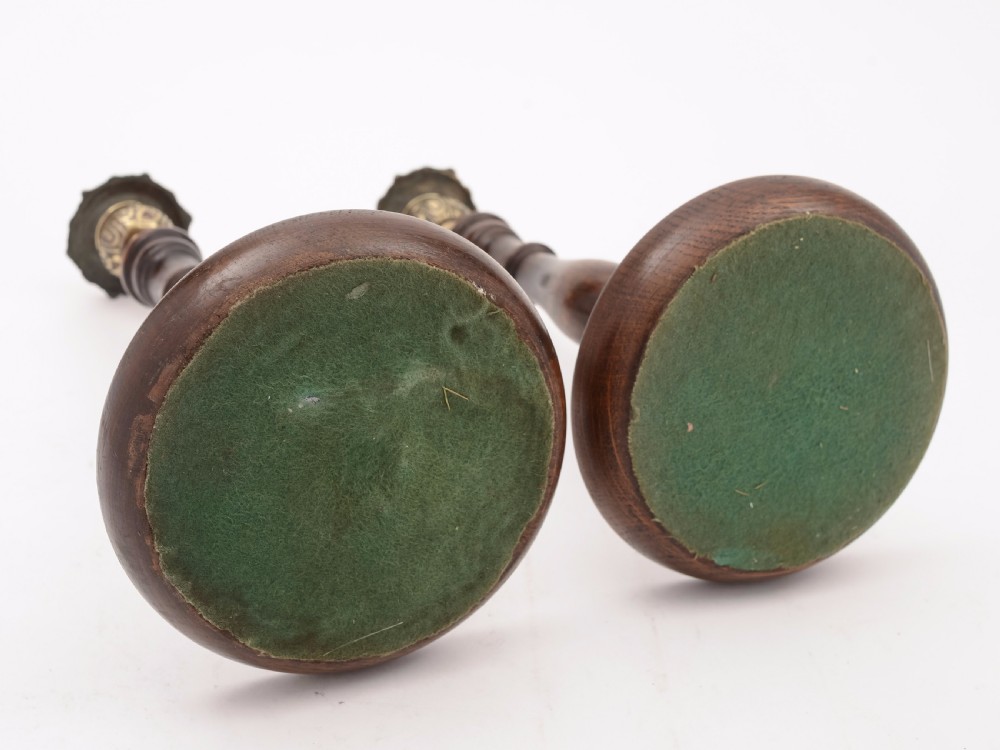 Pair of Turned Oak Candlesticks, Circa 1920 View III